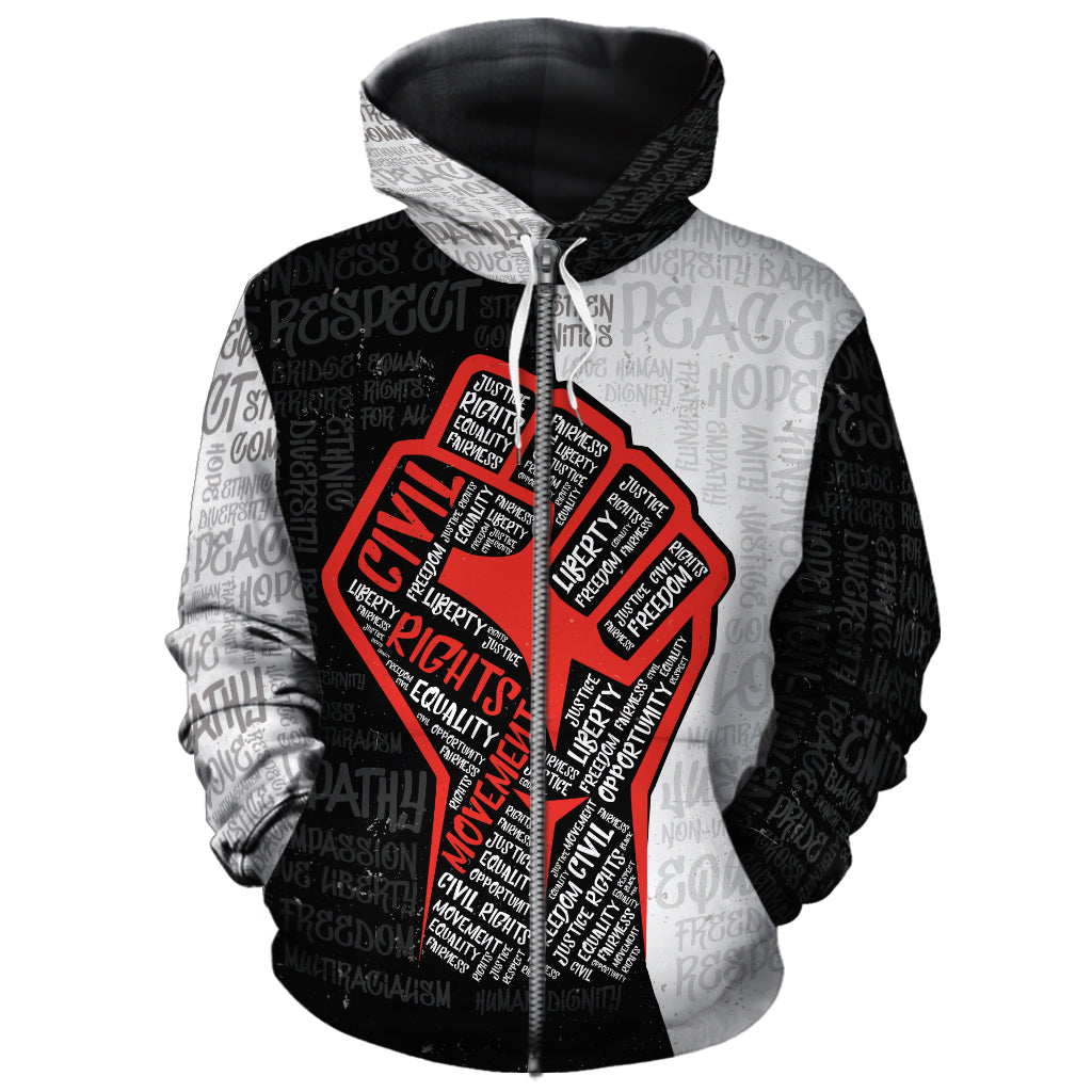 Civil Rights Movement Justice Fist All-over Hoodie Hoodie Tianci Zip S 