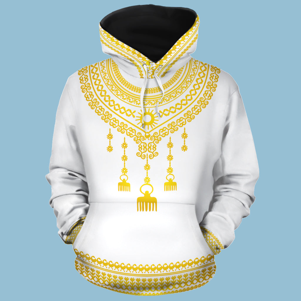White & Gold Dashiki Adinkra Pattern All-over Hoodie Hoodie Tianci 