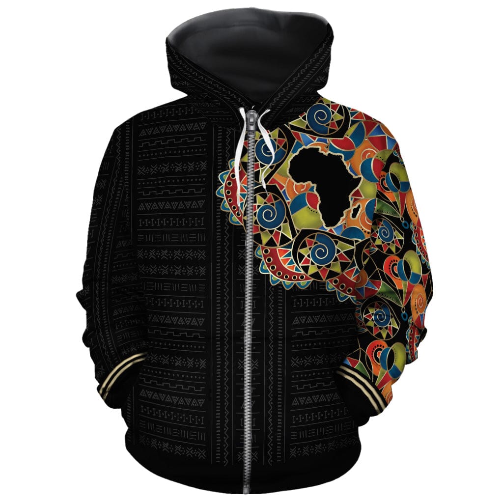 Multi-Colored Sleeve African Pattern Print All-over Hoodie Hoodie Tianci Zip S 