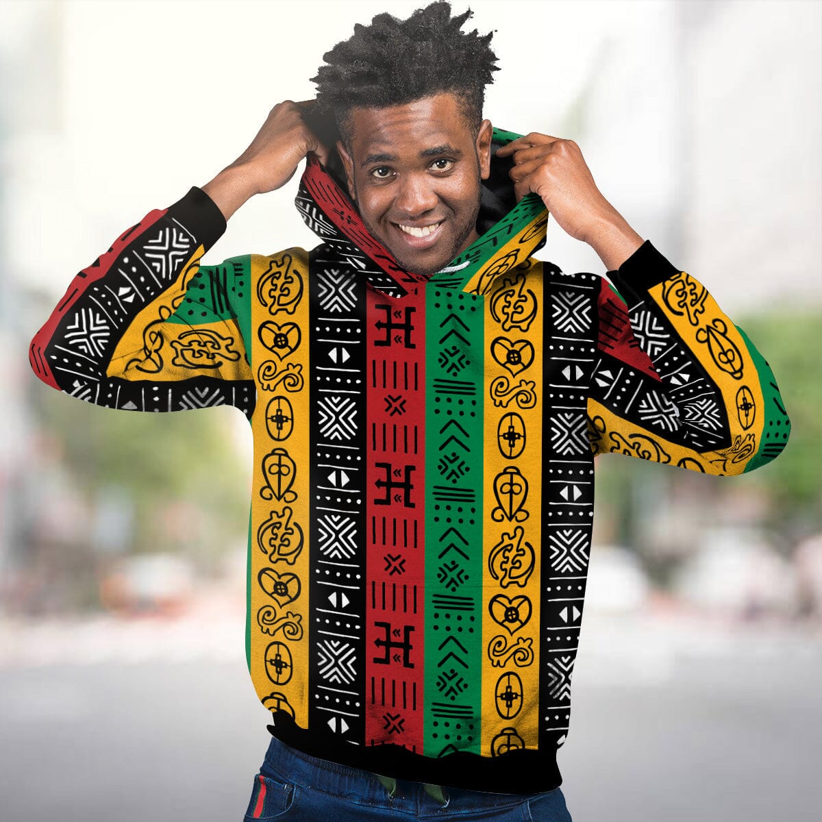 African Symbols in Pan African Colors All-over Hoodie Hoodie Tianci 