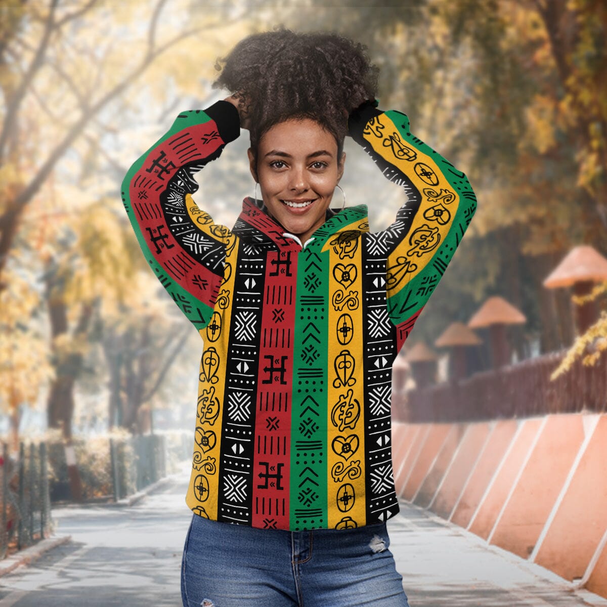 African Symbols in Pan African Colors All-over Hoodie | African