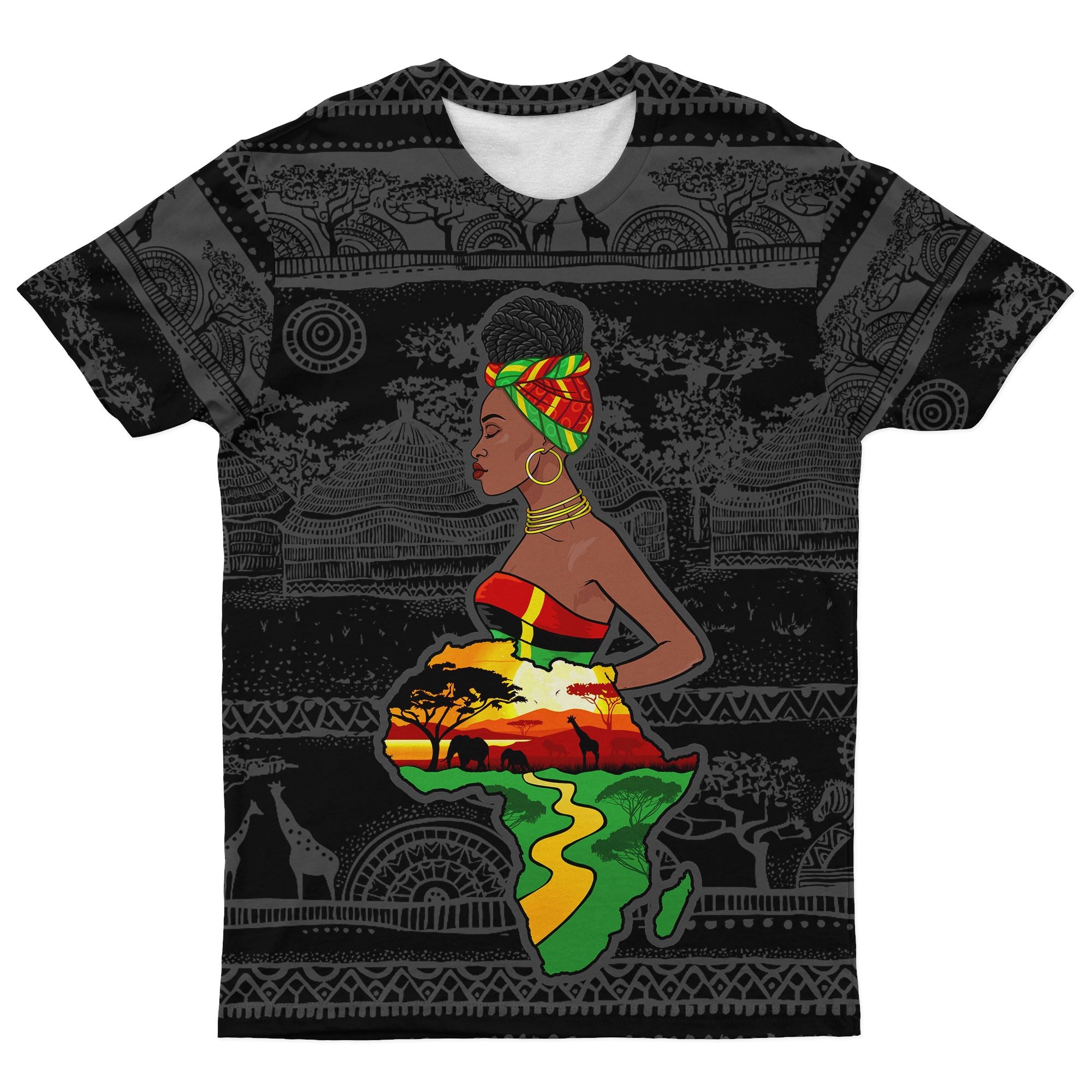 Mother Africa Map T-shirt AOP Tee Tianci 