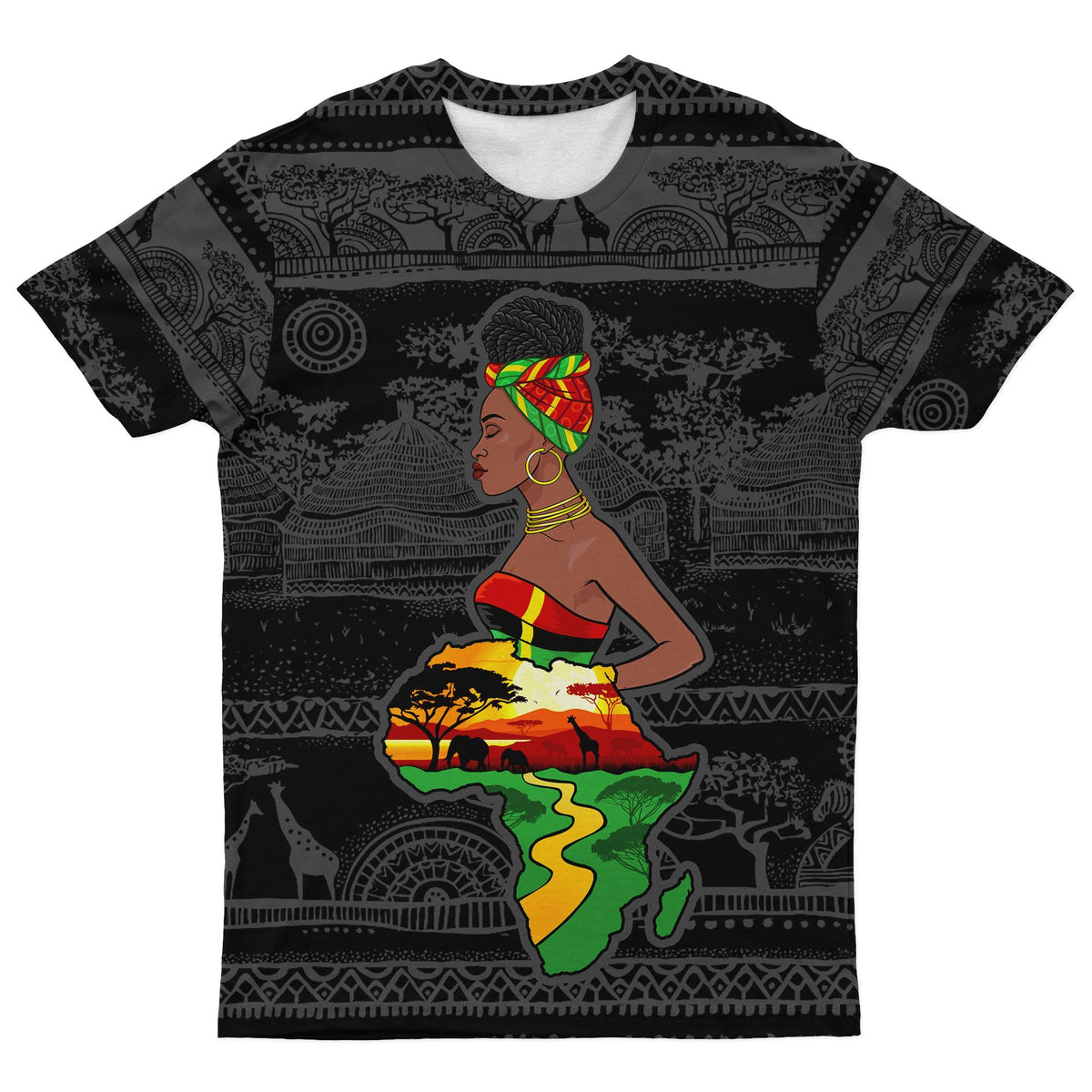 Mother Africa Map T-shirt AOP Tee Tianci 