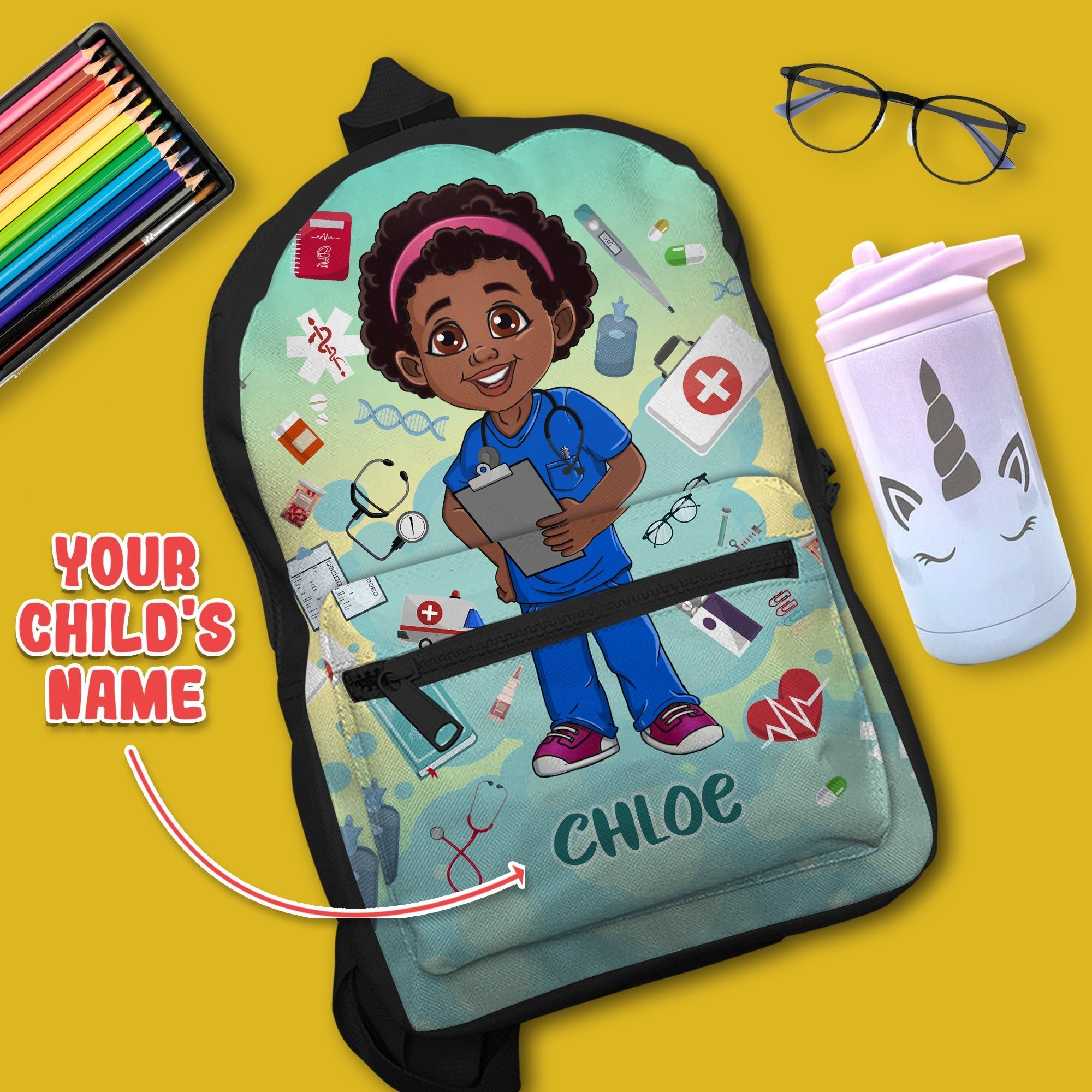 Personalized Little Afro Nurse Kid Backpack Kid Backpack Tianci One Size Girl 