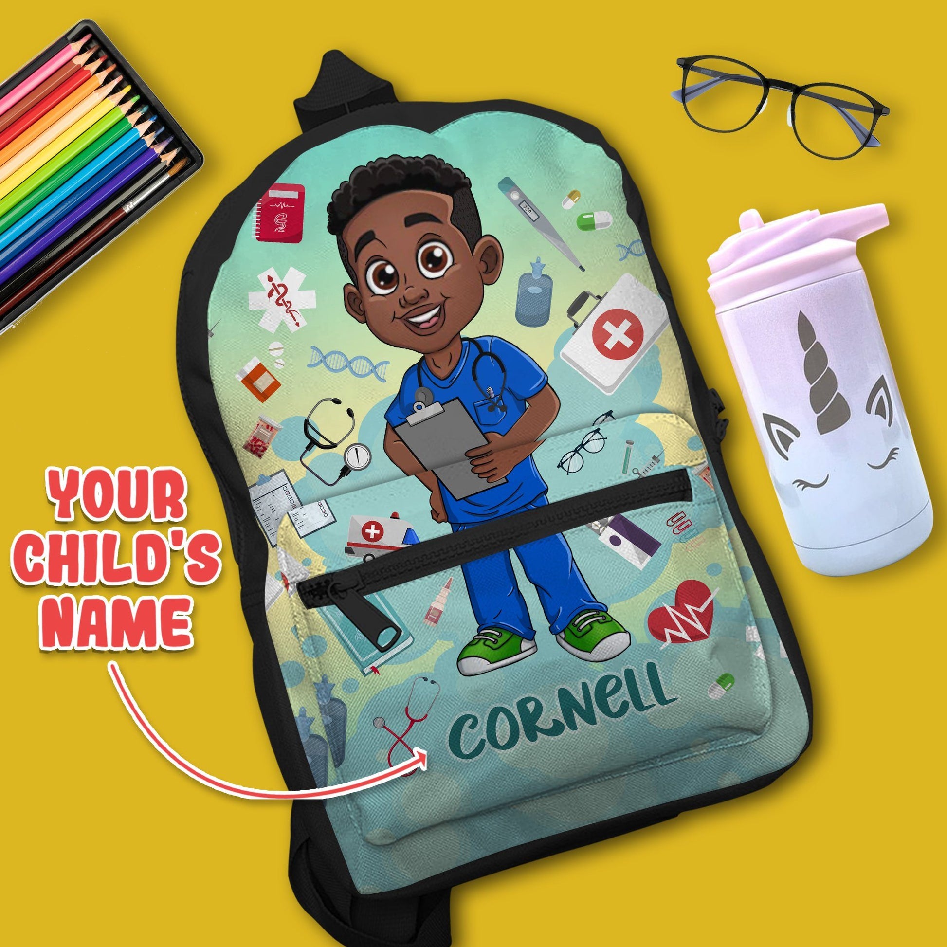 Personalized Little Afro Nurse Kid Backpack Kid Backpack Tianci One Size Boy 