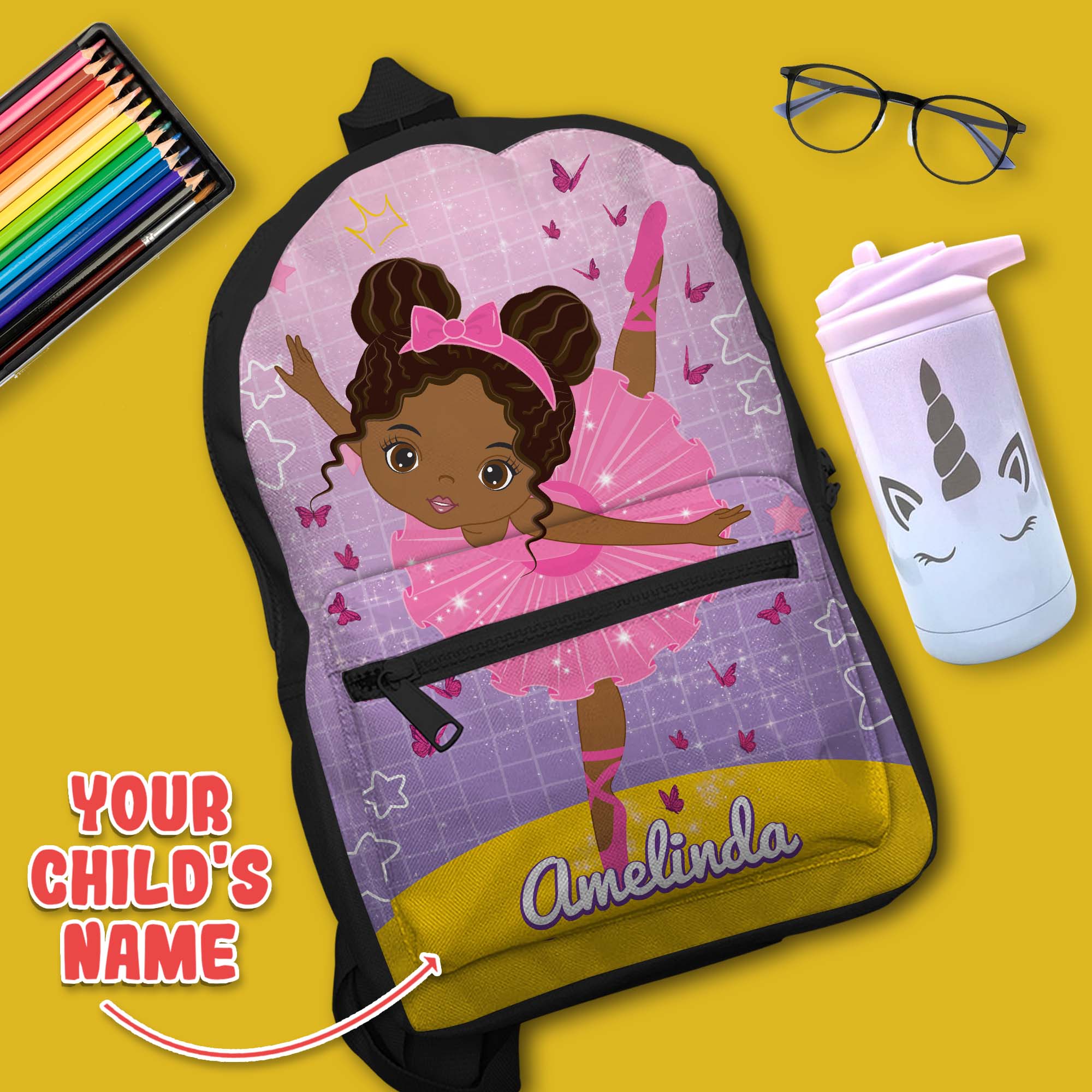 Personalized Ballet Dancing Little Afro Girl Kid Backpack African