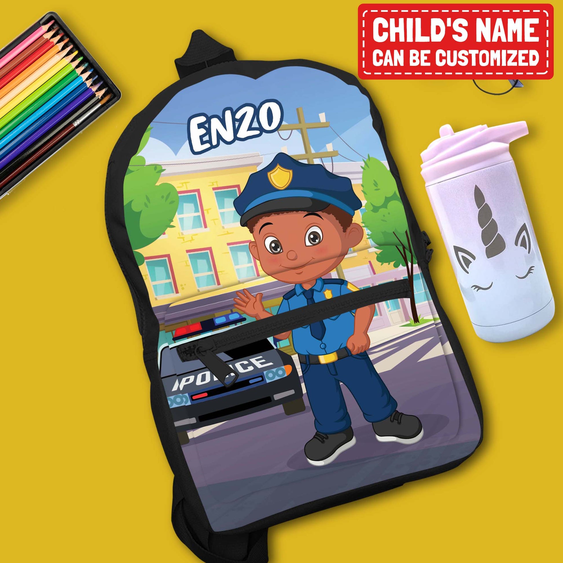 Personalized Little Afro Police Kid Backpack Kid Backpack Tianci 