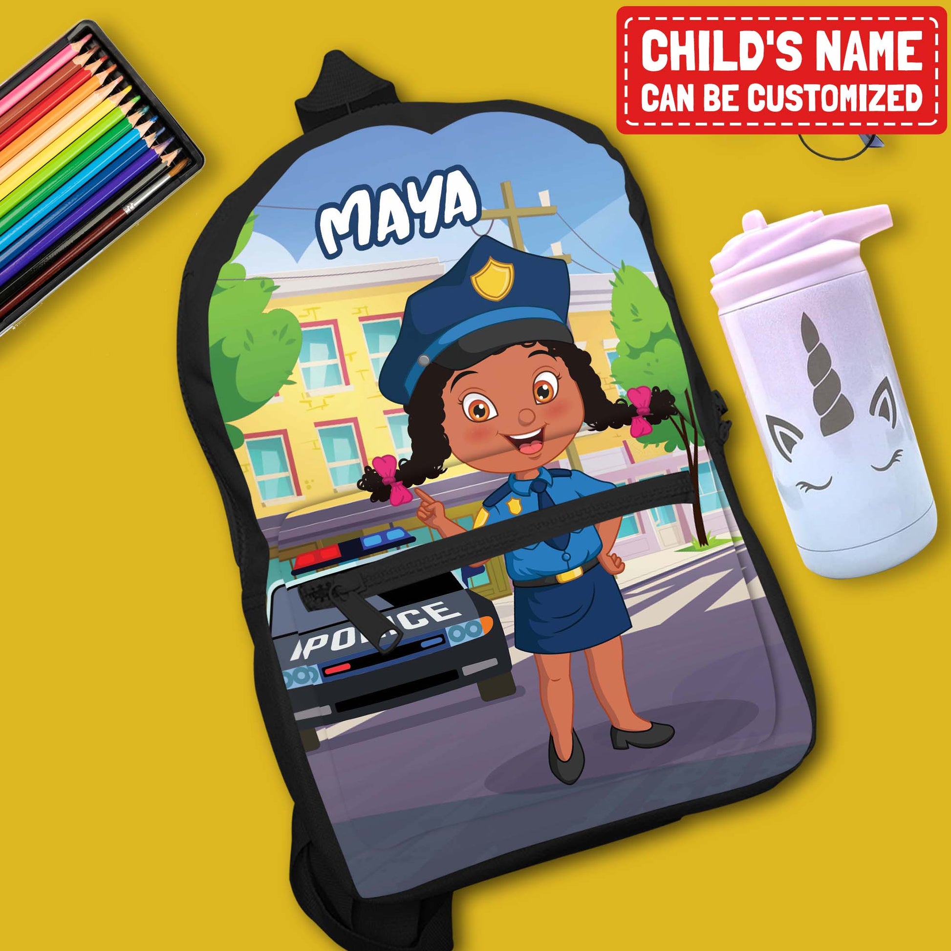 Personalized Little Afro Police Kid Backpack Kid Backpack Tianci 
