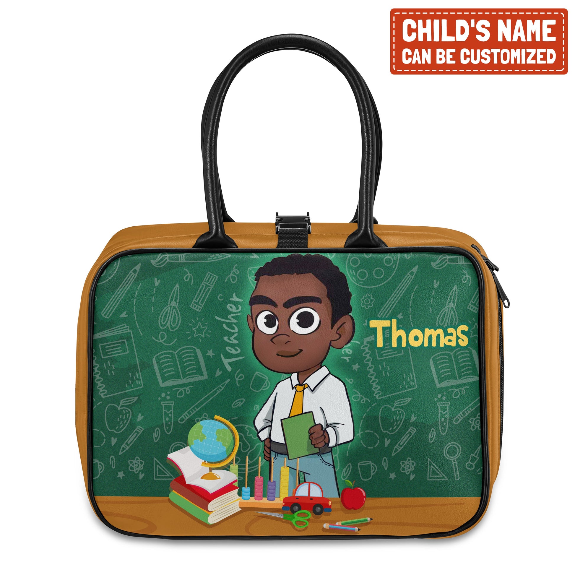 Personalized Little Afro Teacher Leather Lunch Bag For Kids (Without Containers) Kid Lunch bag Tianci Boy Black 
