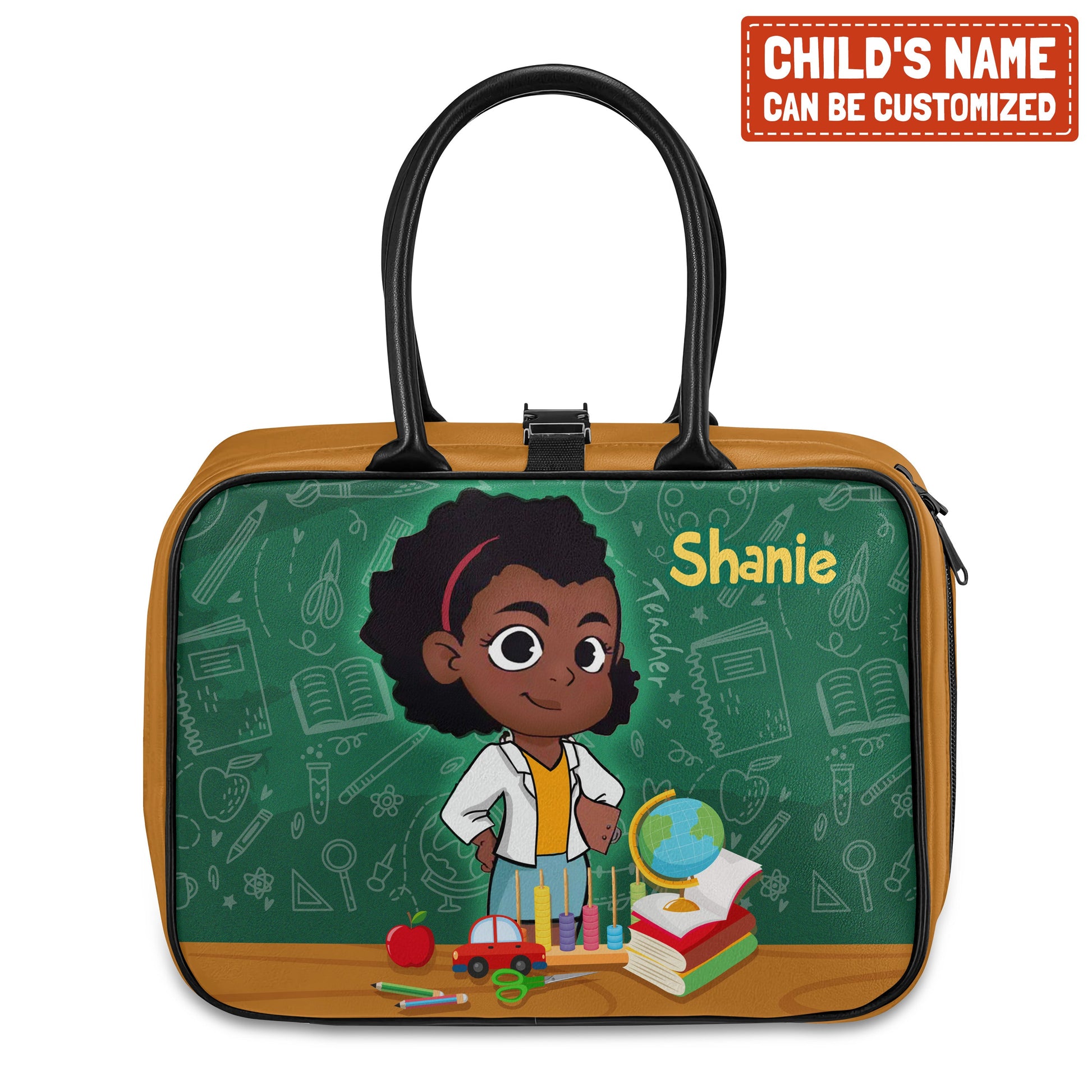 Personalized Little Afro Teacher Leather Lunch Bag For Kids (Without Containers) Kid Lunch bag Tianci Girl Black 