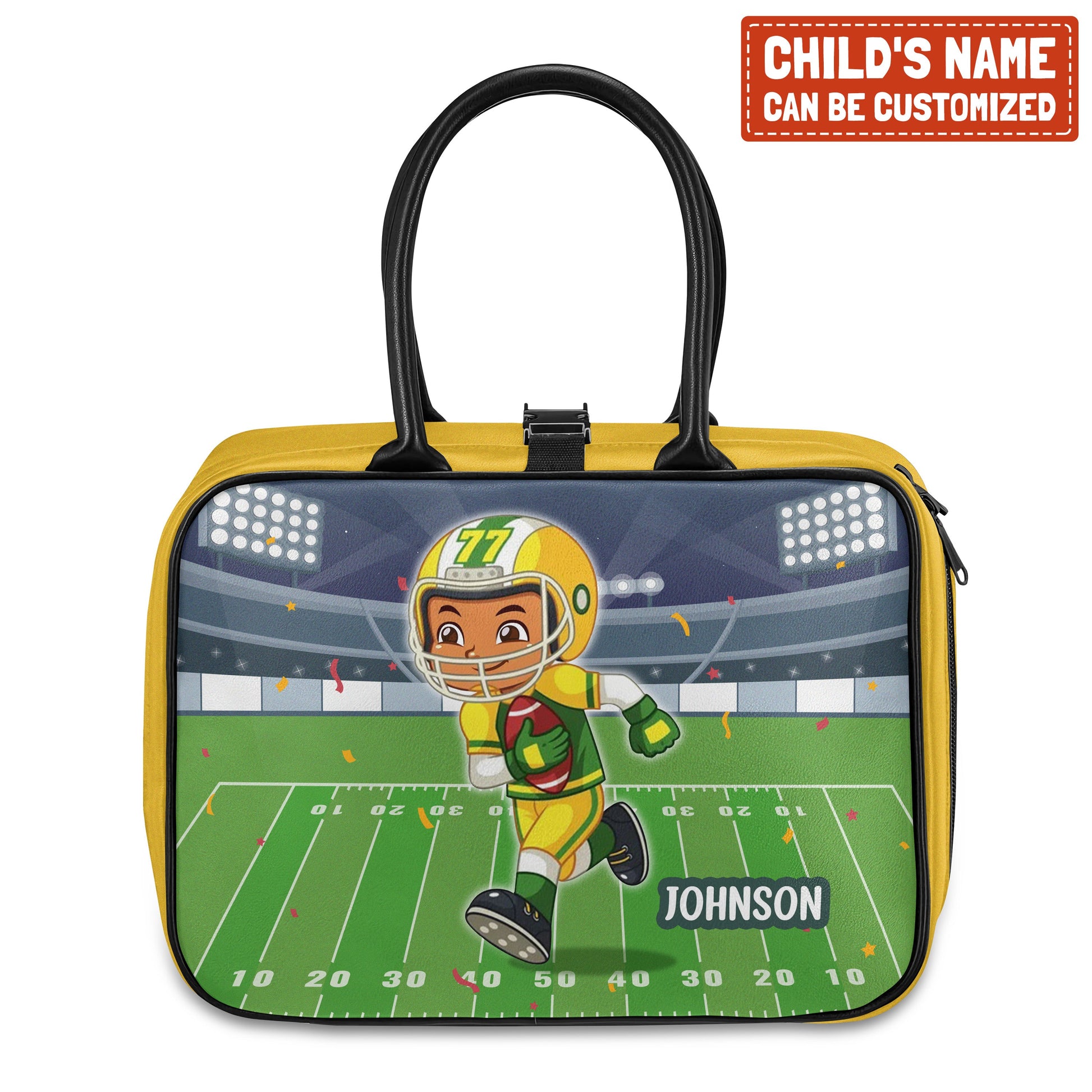 Personalized Little Afro American Football Player Leather Lunch Bag For Kids (Without Containers) Kid Lunch bag Tianci Black 