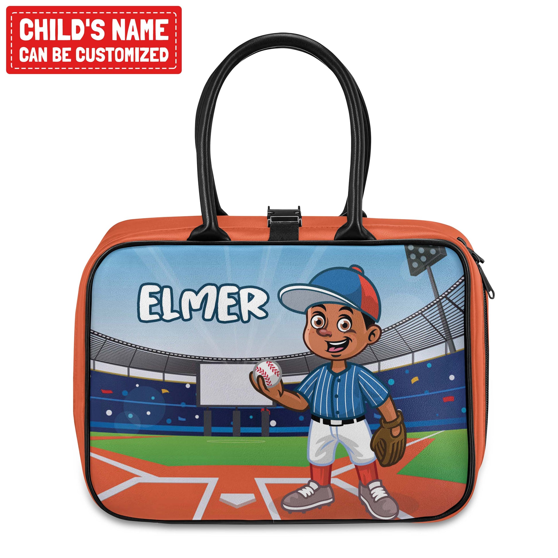 Personalized Little Afro Baseball Player Leather Lunch Bag For Kids (Without Containers) Kid Lunch bag Tianci Catcher Black 