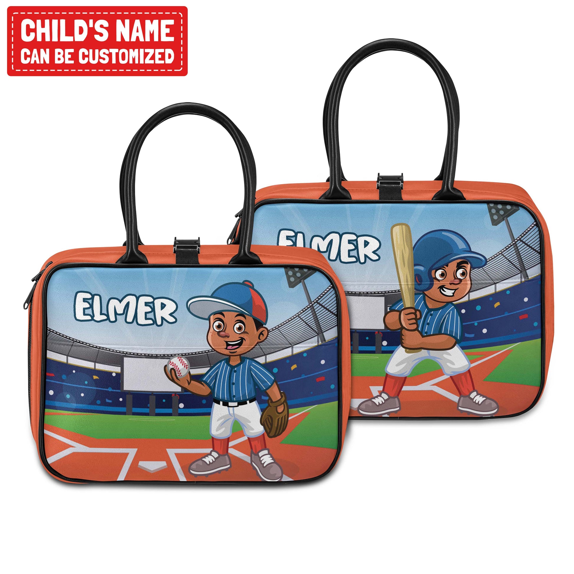 Personalized Little Afro Baseball Player Leather Lunch Bag For Kids (Without Containers) Kid Lunch bag Tianci 
