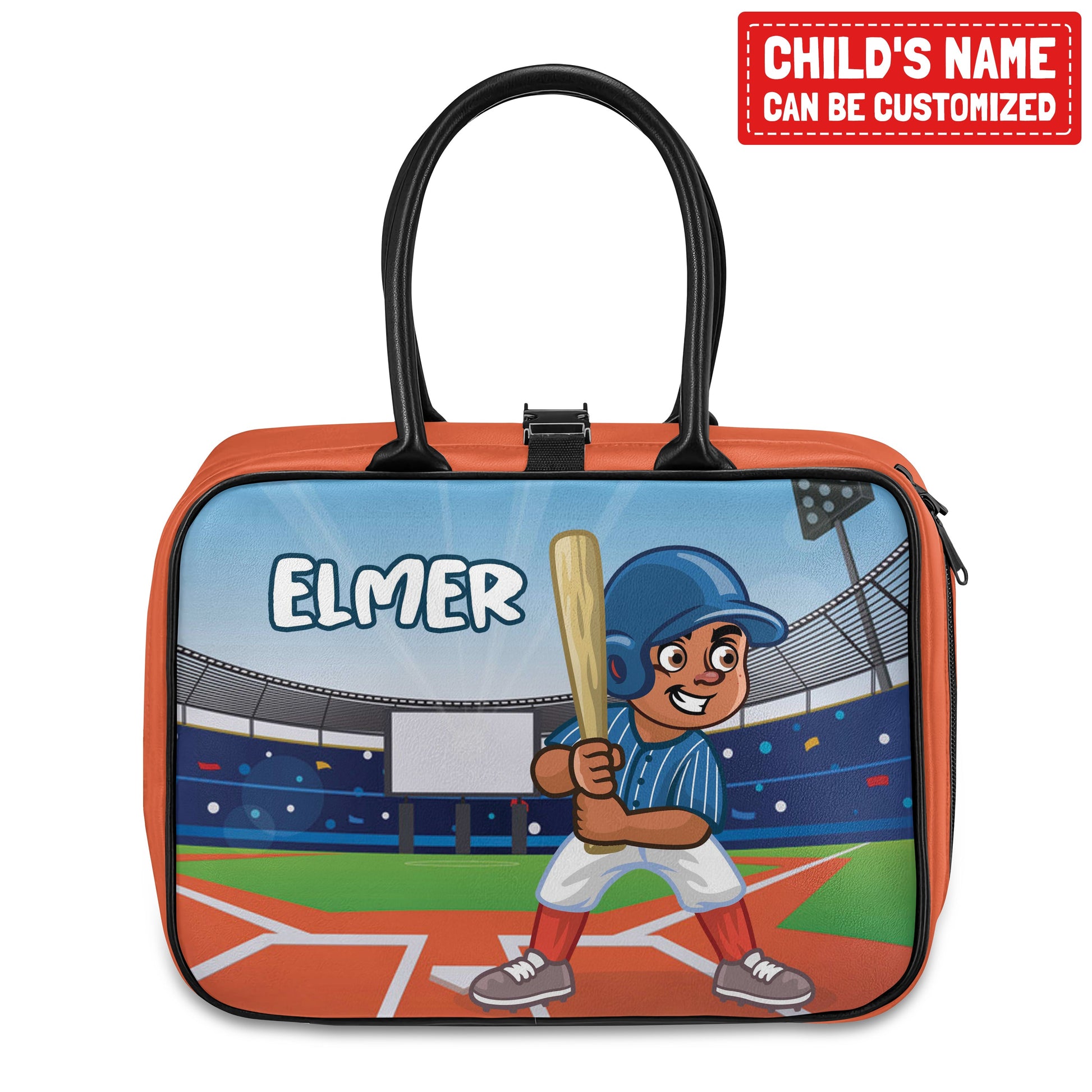 Personalized Little Afro Baseball Player Leather Lunch Bag For Kids (Without Containers) Kid Lunch bag Tianci Pitcher Black 