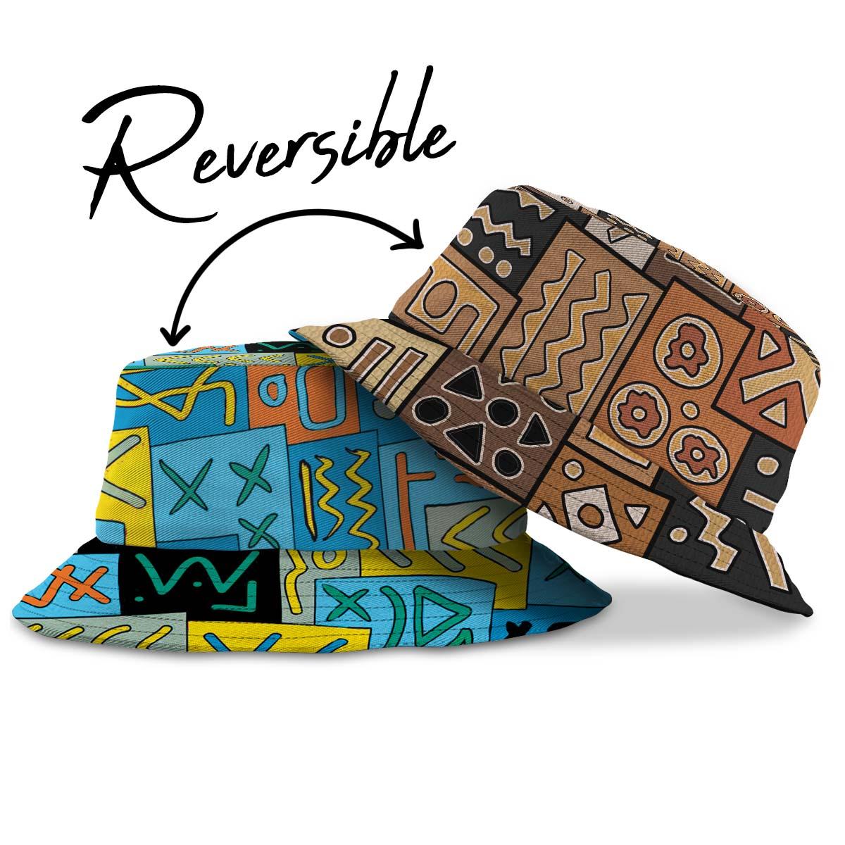 African Pattern Art & Mud Cloth Reversible Bucket Hat Reversible Bucket Hat Tianci One Size 