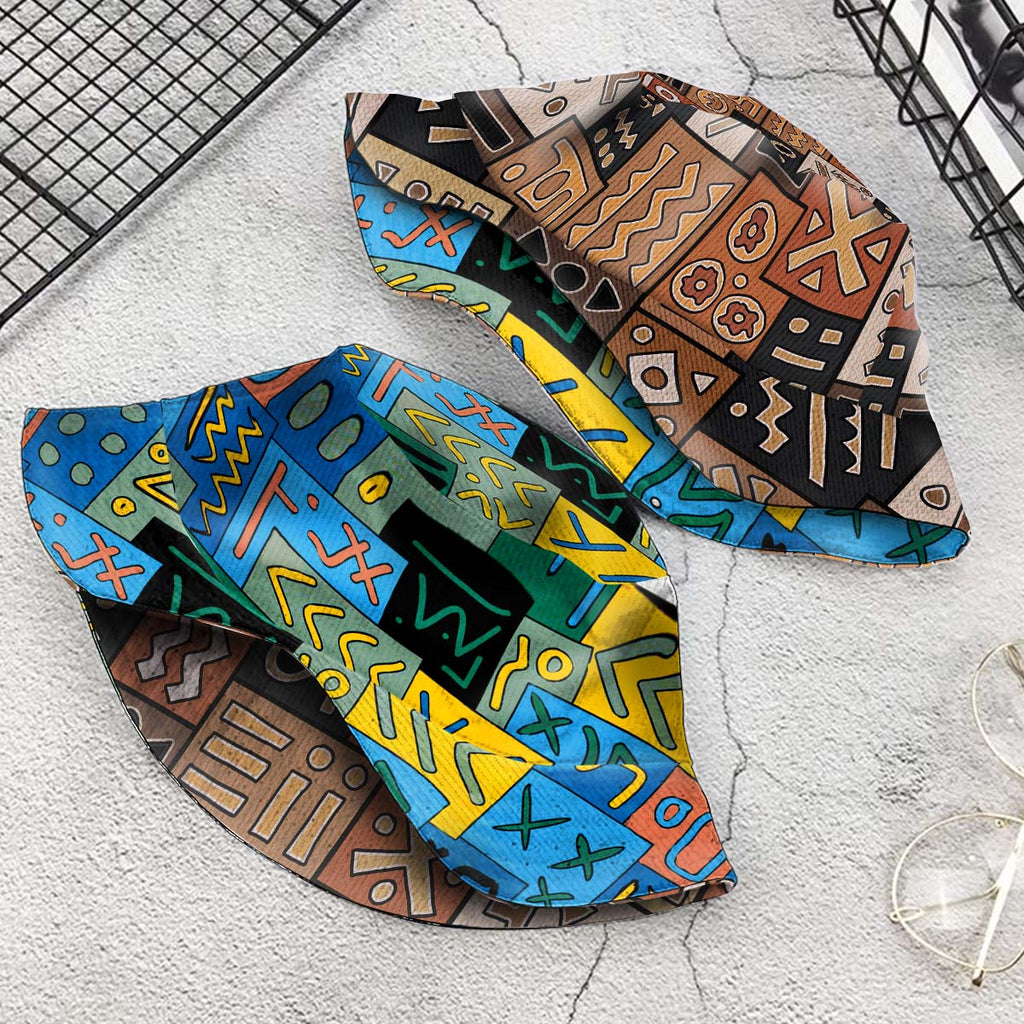 African Pattern Art & Mud Cloth Reversible Bucket Hat Reversible Bucket Hat Tianci 