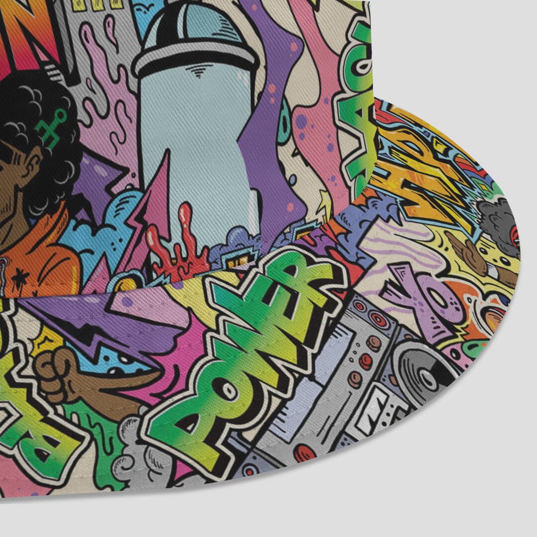 Vintage 80s 90s Print Bucket Hat Reversible Hip Hop Graffiti