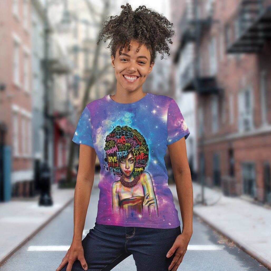 Black Girl Drawing T-shirt AOP Tee Tianci 