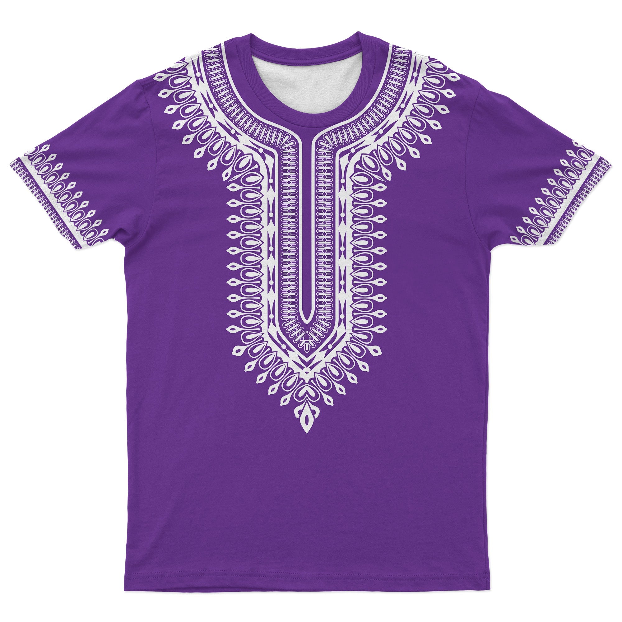 White & Purple Dashiki Pattern T-shirt AOP Tee Tianci 