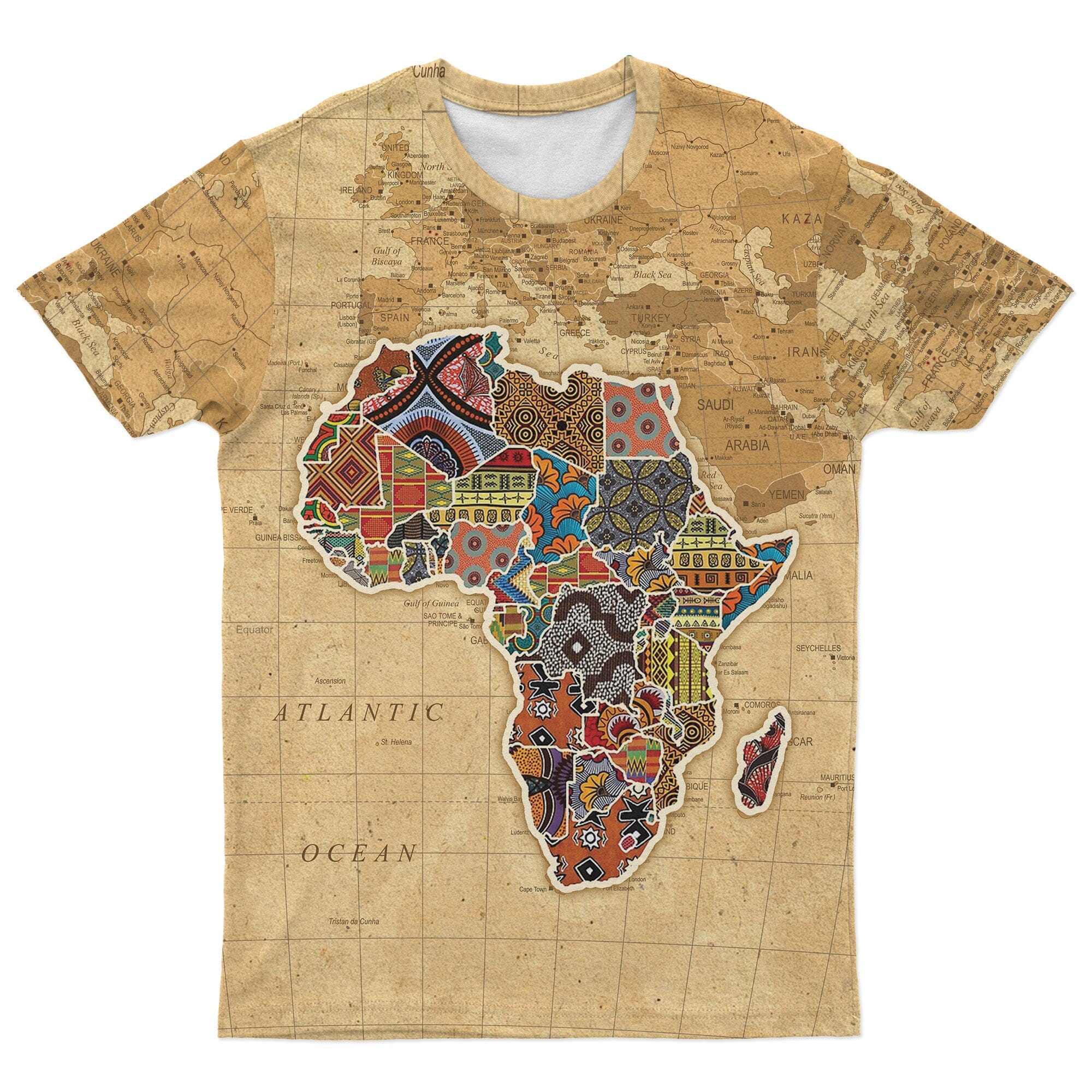 Africa On World Map T-Shirt AOP Tee Tianci 