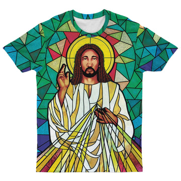 Black Jesus On The Stained Glass T-Shirt AOP Tee Tianci 