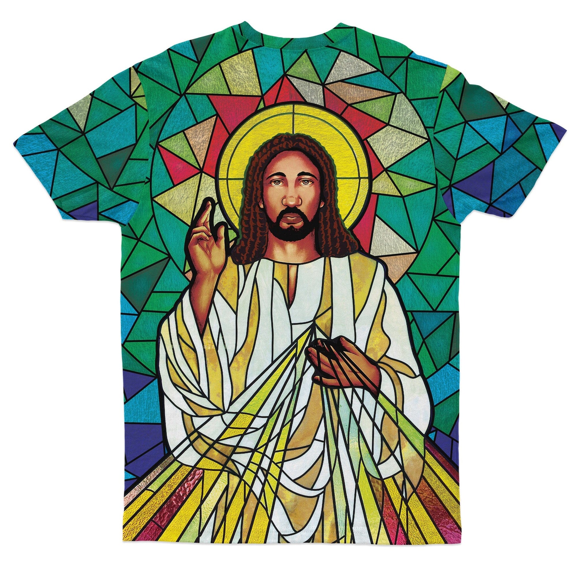 Black Jesus On The Stained Glass T-Shirt AOP Tee Tianci 