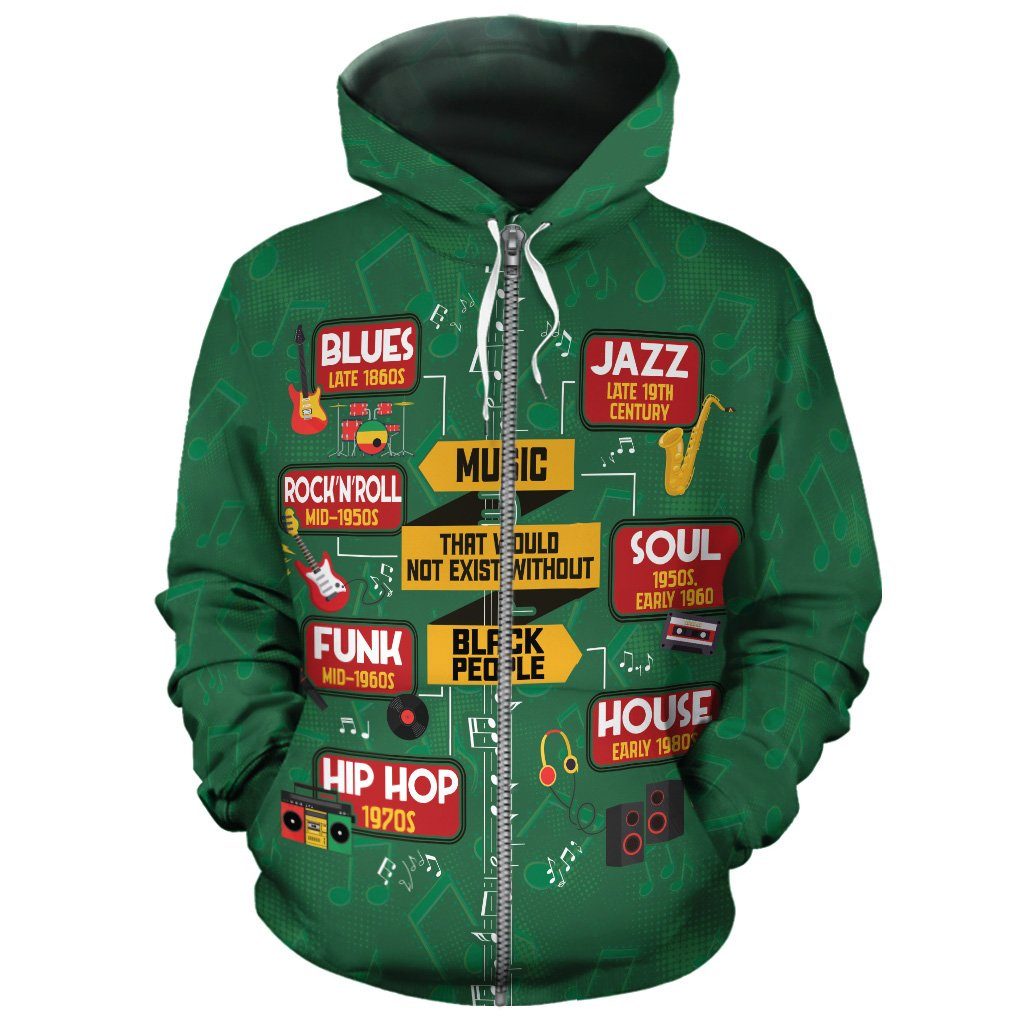 There's No Music Without Black All-over Hoodie Hoodie Tianci Zip S 