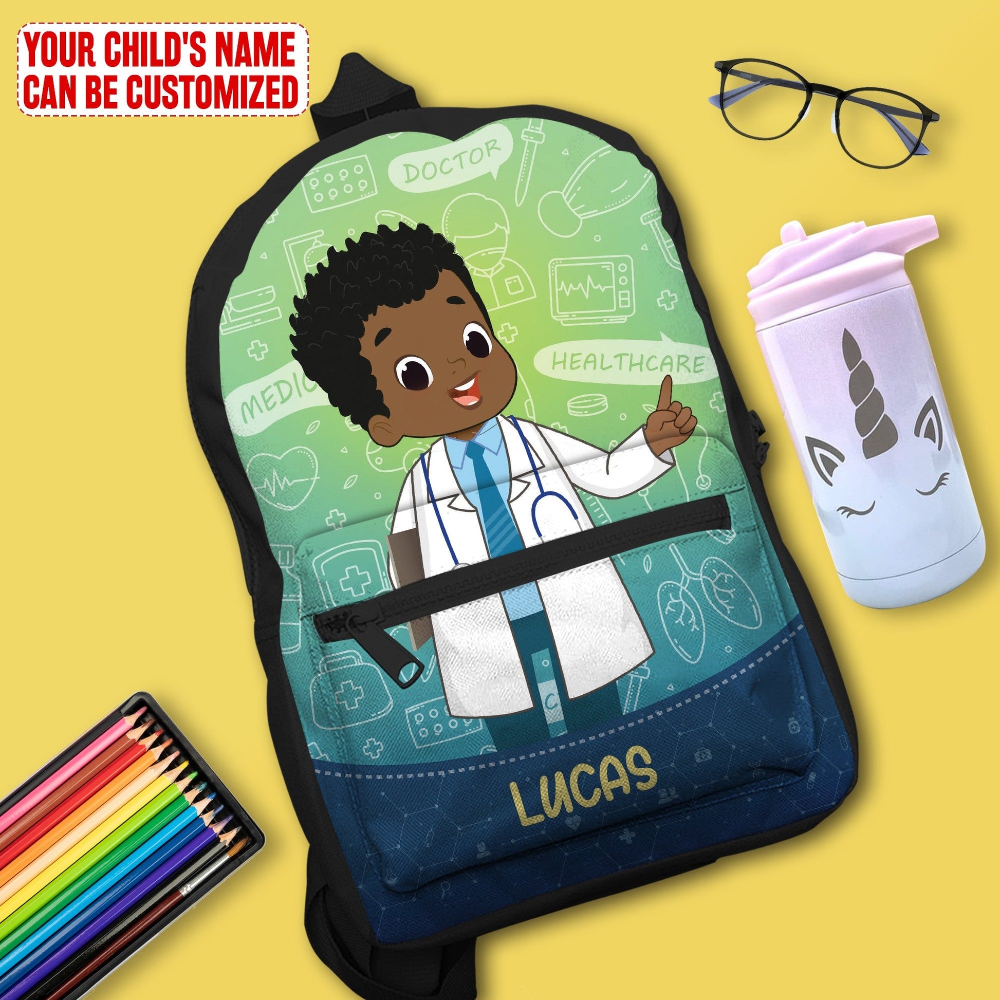 Personalized Little Afro Doctor Kid Backpack Kid Backpack Tianci One Size Boy 