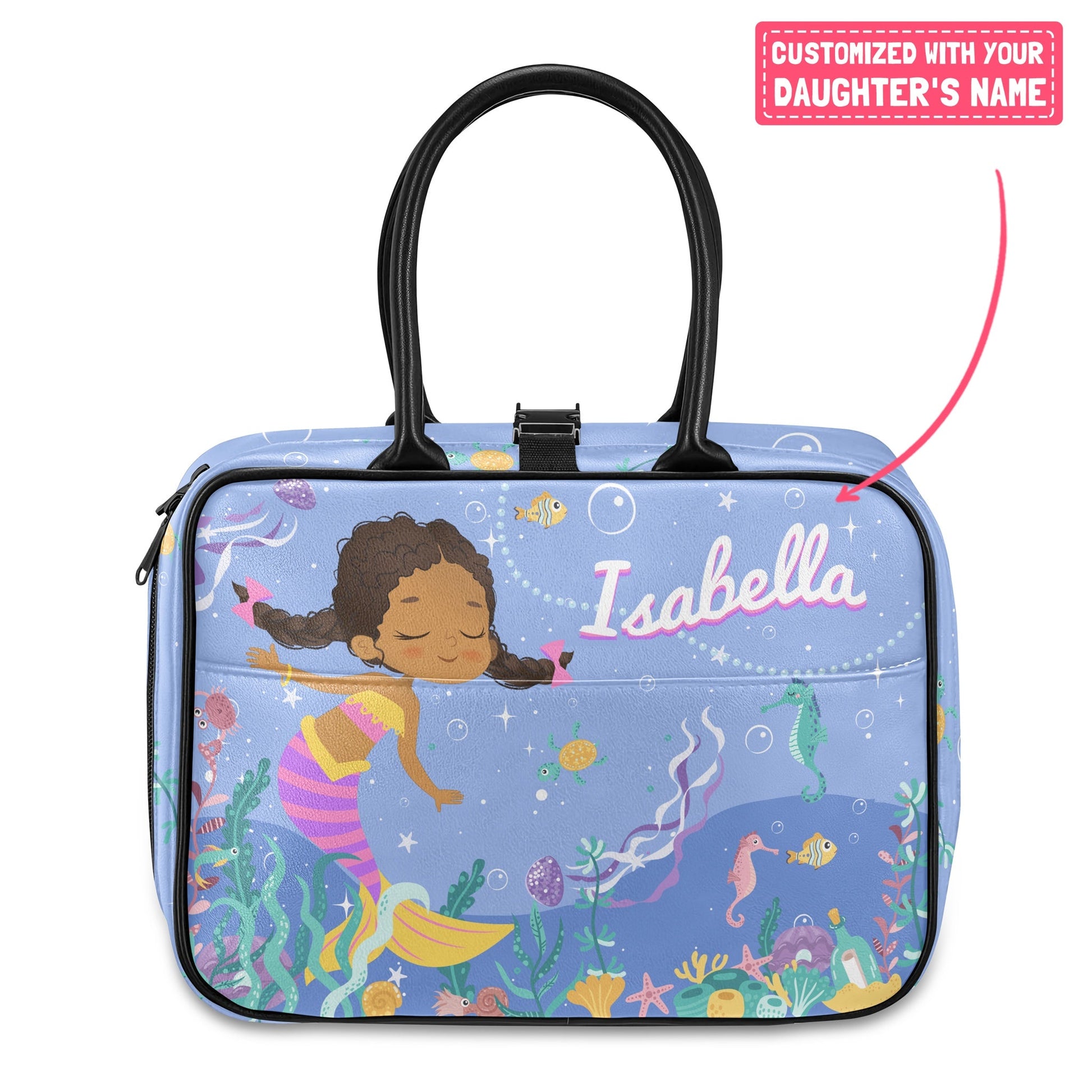 Personalized Cute Mermaid Leather Lunch Bag For Kids (Without Containers) Kid Lunch bag Tianci Black 