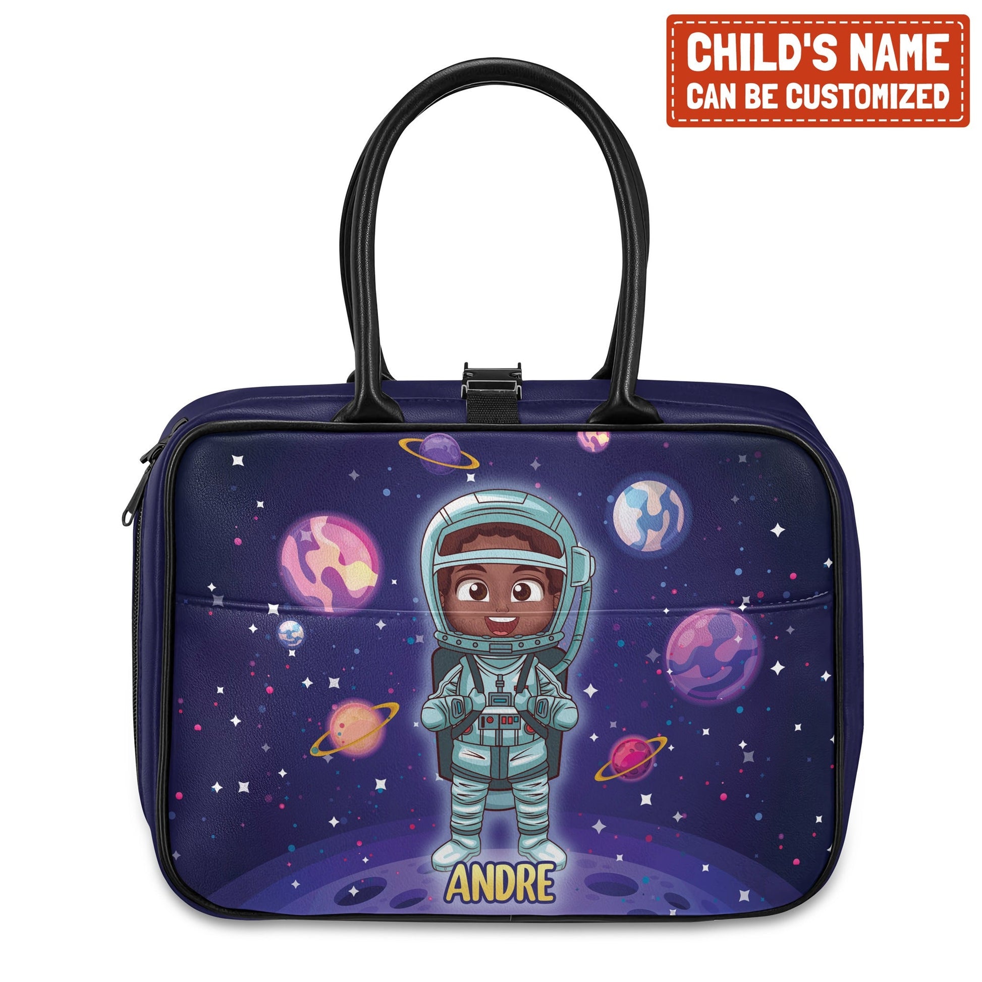 Personalized Little Afro Astronaut Leather Lunch Bag For Kids (Without Containers) Kid Lunch bag Tianci Boy Black 