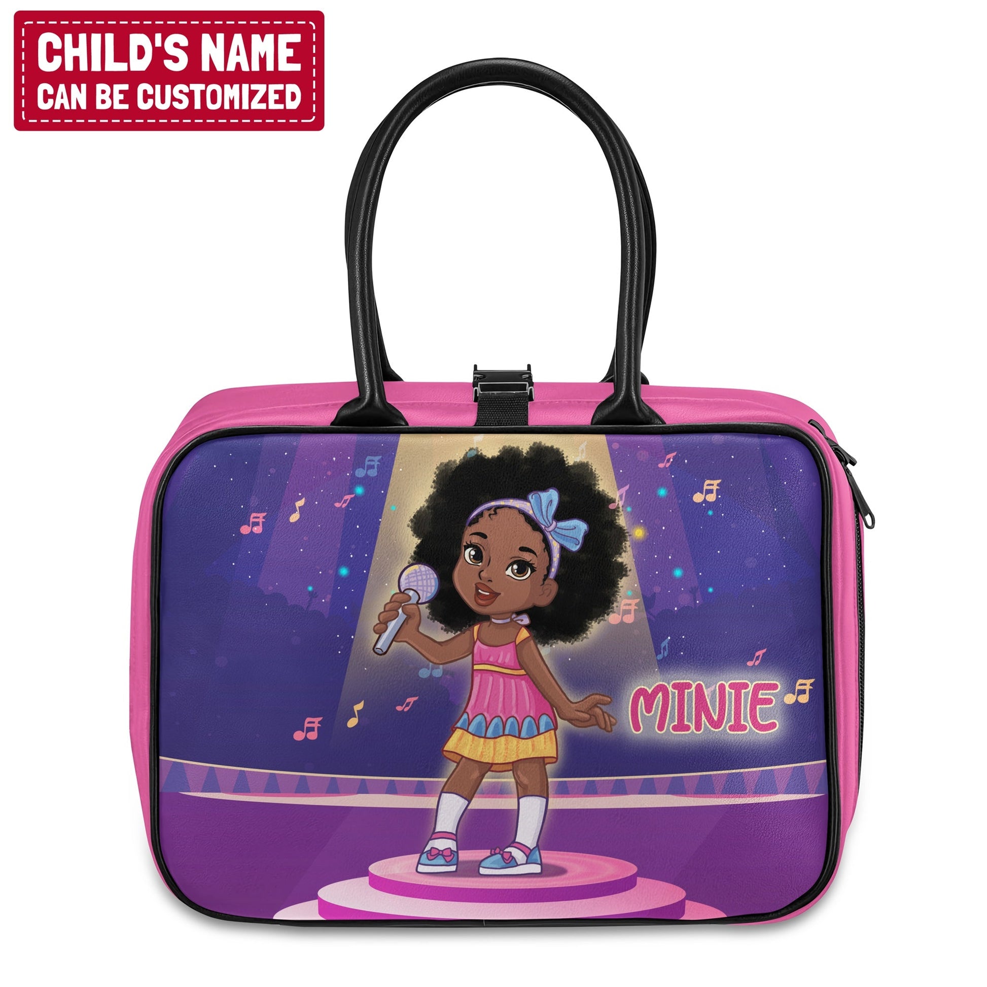 Personalized Little Afro Singer Leather Lunch Bag For Kids (Without Containers) Kid Lunch bag Tianci Black 