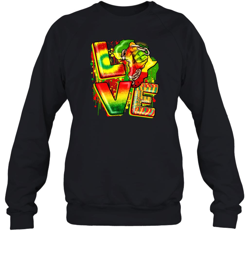 Love Juneteenth T-shirt Apparel Gearment Crewneck Sweatshirt Black S